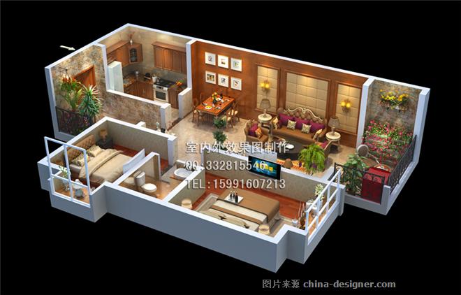 别墅3d户型图制作|立体户型图渲染-西安效果图制作的设计师家园-小