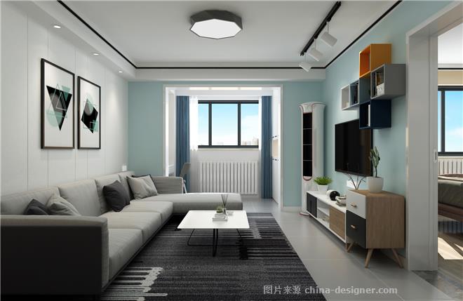 客厅墙面采用2种柔和清爽的乳胶漆,相宜协调.