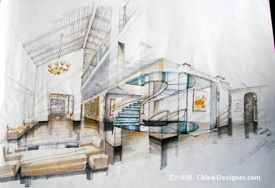别墅楼梯手绘-李明远的设计师家园-地中海风格手绘