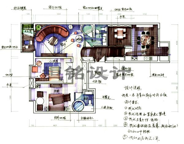 手绘平面-北京垣铭室内设计工作室的设计师家园-中式