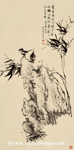 任伯年《竹雀图》-紫墨空间文化艺术有限公司的设计师家园-中式