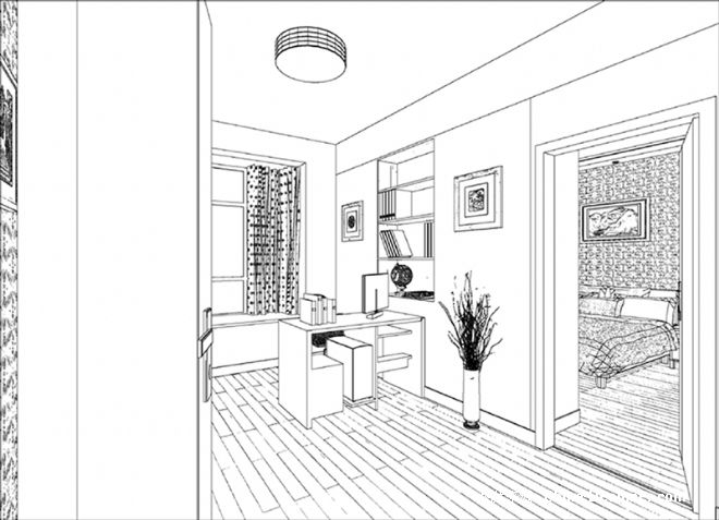 小周的卧室带书房手绘图01-张真伍的设计师家园-现代