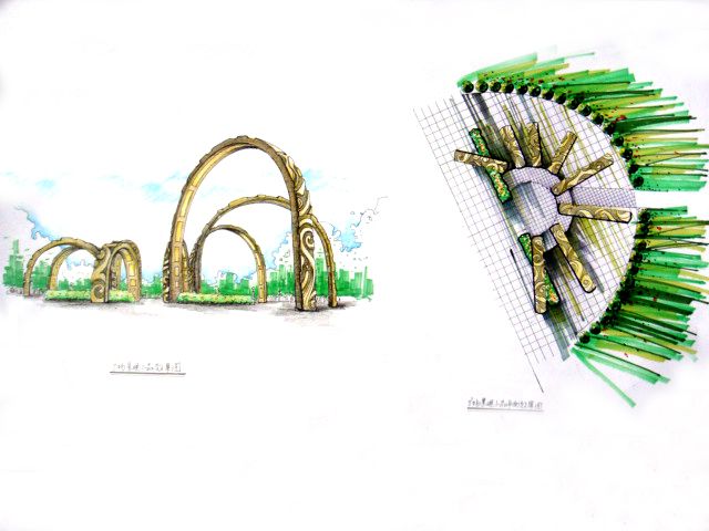 广场景观小品3-周锐的设计师家园-广场景观手绘效果图