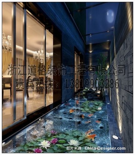 地下室棋牌水景效果图-应翎的设计师家园-别墅,玄关,黑色,欧式