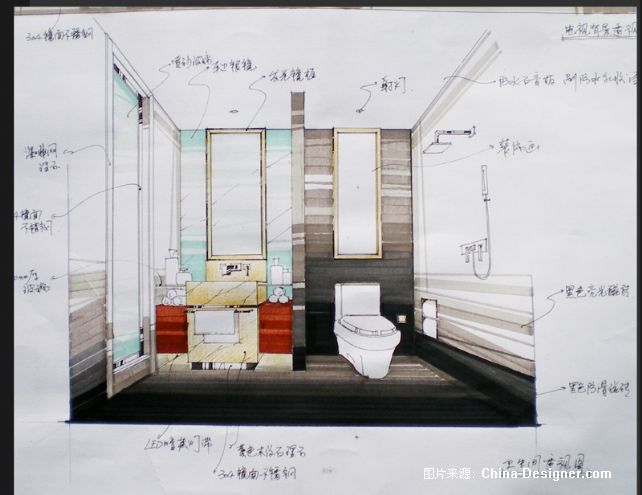 四层大标准间卫生间手绘稿-孟巍的设计师家园-徐州