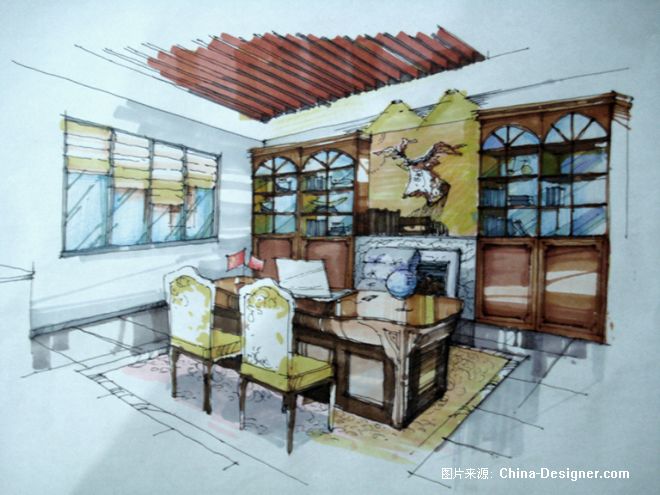 书房手绘图-王海龙的设计师家园-办公室