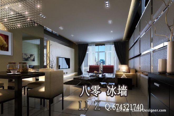 现代简欧式室内效果图客厅80冰墙室内设计48-李震的设计师家园-5-10万