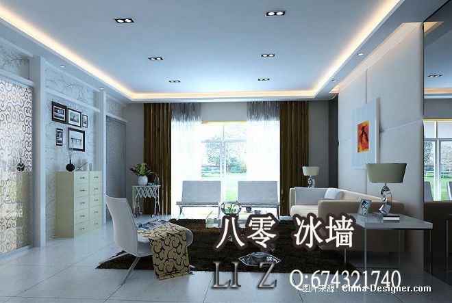 现代简欧式室内效果图客厅80冰墙室内设计30-李震的设计师家园-10-20