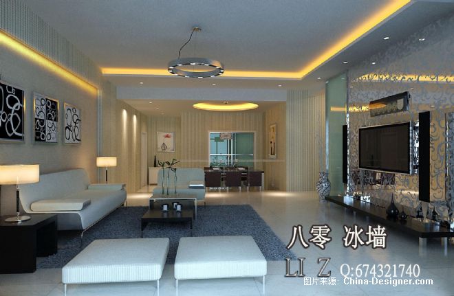 现代简欧式室内效果图客厅80冰墙室内设计17-李震的设计师家园-10-20