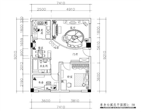 单身公寓平面图数_副本-一的设计师家园-一居