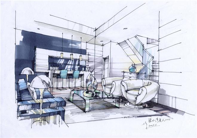 复式住宅室内设计手绘草图-夏培禾的设计师家园-560